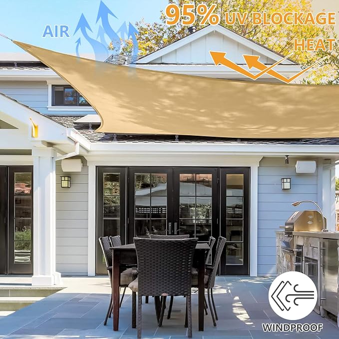 8' x 10' Rectangle Sun Shade Sail, 185 GSM HDPE, Sand | 95% UV block, - Image 6