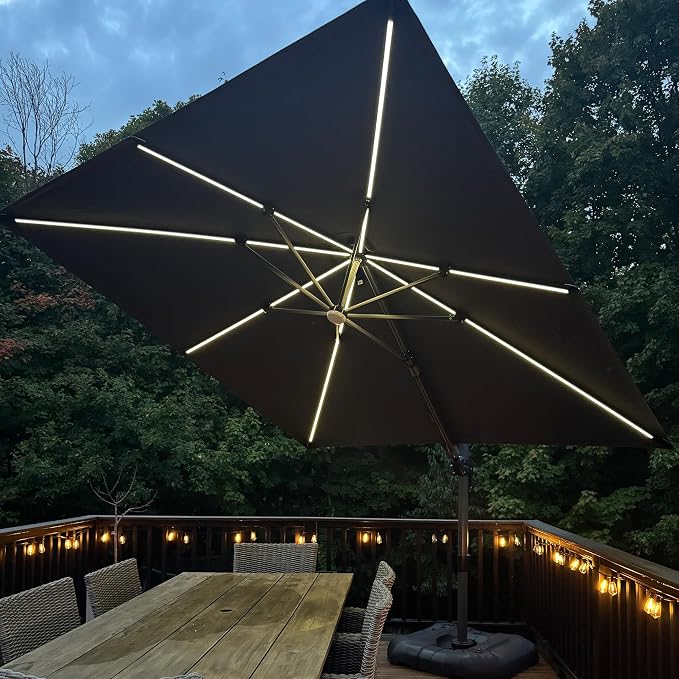 PURPLE LEAF Patio Umbrella W/Base Left-right Tilt 10FT by PURPLELEAF