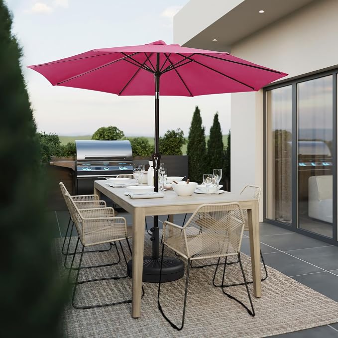 JEAREY 9FT Outdoor Patio Umbrella, Market Umbrella, Rose Pink | Outdoor Table - Image 4