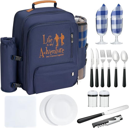 24L Insulated Picnic Basket Leak Proof Picnic Backpack for 2, Blue Camping Gifts, Cool Bridal Shower Gifts for Bride and Groom, Mr and Mrs, Anniversary Engagement Wedding for Newly Engaged Couples