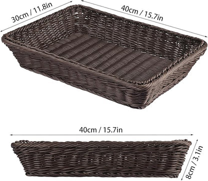 4 PCS 16x12 Inch Wicker Bread Basket, Woven Serving Basket, Tabletop Food Serving Basket for Restaurant, Bakery, Family Party, Hotel, Fruits, Vegetables and Snacks, Coffee