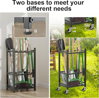 Garden Tool Organizer, Metal Yard Tool Tower Rack for Garage Organization and Storage, Heavy Duty Garden Tool Organizer for Yard, Patio, Shed, Indoors and Outdoors(Black)