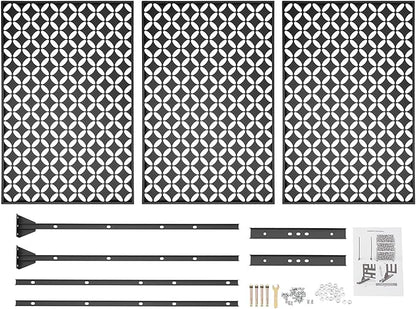 75" H×35" W Decorative Outdoor Privacy Screen with Stand, Outdoor Decor Privacy Fence Screen Metal Fence Panels, Free Standing Metal Divider for Patio Lawn Deck (Black-Circle)