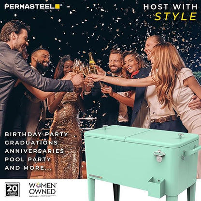 Permasteel 80 Quart Party Cooler, Rolling Ice Chest with Wheels and Handles for Indoor Outdoor Patio