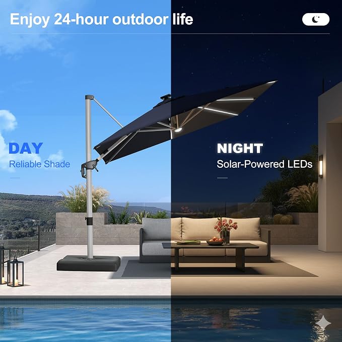 PURPLE LEAF Cantilever Patio Umbrella 10' X 10' Solar LED Light, Support to - Image 2