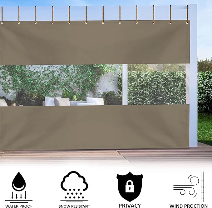 Covers & all Outdoor Clear Panel Curtain, 12 oz Vinyl Outdor Curtains for Patio, Waterproof & Weather Resistant Tarp with Brass Grommets for Pergola, Porch, Gazebos, Balcony (10’H x 15’W Feet, Beige)