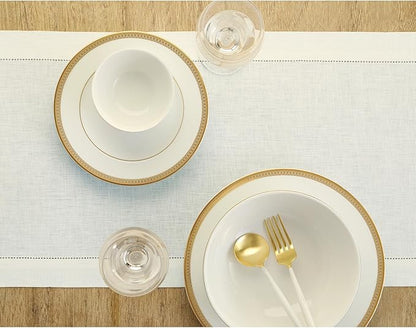 Solino Home Linen Ivory Table Runner 108 Inches Long - 100% Pure Linen 14 x 108 Inch Table Runner for Spring, Easter - Classic Hemstitch