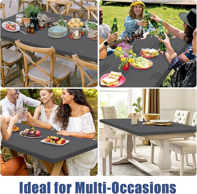 Spandex 8 Foot Rectangle Table Cloth 6 Pack, Elastic Fitted Tablecloths for Picnic, Stretch Washable Patio Table Cover for Outdoor, Camping, Banquet and Parties (Dark Grey, 30"x96")