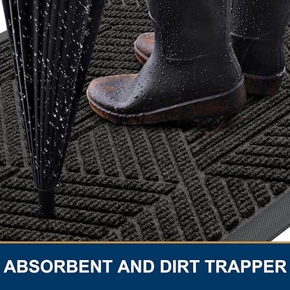 Smiry Front Door Mat Outside Entrance, Heavy Duty Sturdy Natural Rubber Doormat, Trap Dirt and Moisture, Easy Clean Low Profile Mats for Indoor Outdoor Entry, Irregular Triangle (36x24, Charcoal)