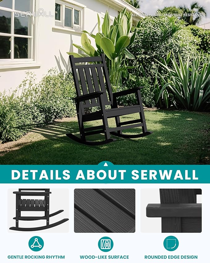 SERWALL Outdoor Rocking Chair Set of 4, HDPE Rocker - Image 4