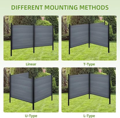 Mondaria Fence Privacy Screen with 8ft In-ground Posts, 6ft(H) x 6ft(W) Wood Plastic Composite Fence Panels Weather-Resistant Outdoor Fence for Backyard/Garden (Gray, 2 Posts)