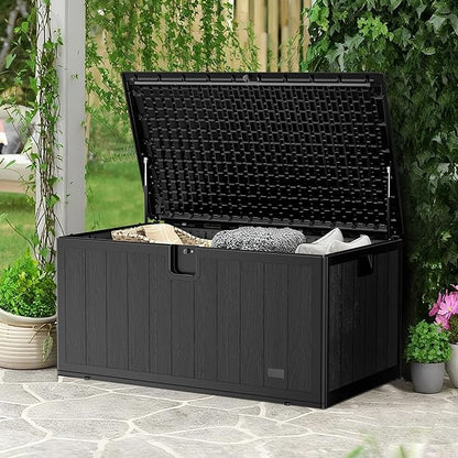 JEKO&JEKO 240 Gallon Outdoor Storage Box Set, 2-Pack (110 Gallon & 130 Gallon) Deck Boxes with Lockable Lid for Patio and Garden, Black