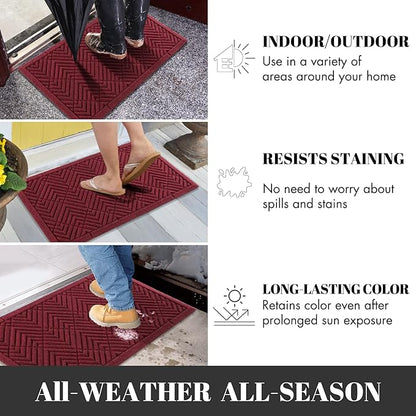 Yimobra Door Mats Outdoor 29.5x17, All-Season Waterproof Outdoor Mats for Front Door Entrance with Drainage Holes, Heavy Duty Non-Slip Doormat for Garage Patio Entryway Indoor, Red