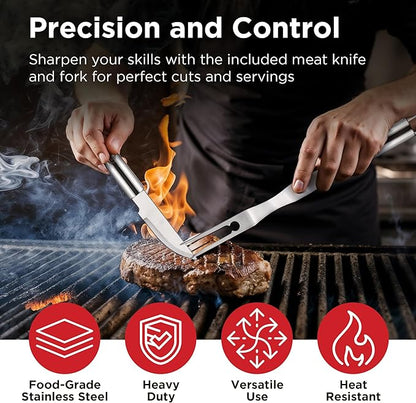 Kaluns Grilling Accessories, Dad Gifts for Christmas Grilling Gifts, Heavy Duty Stainless Steel Grill Set BBQ Grill Accessories for Outdoor Grill with Aluminum Case and Apron, Best Gifts for Men Dad