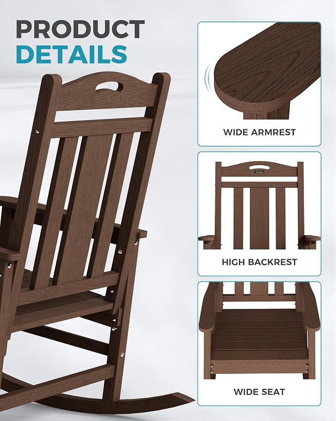 Oversized Outdoor Rocking Chairs, High Back Patio Rockers - Image 6