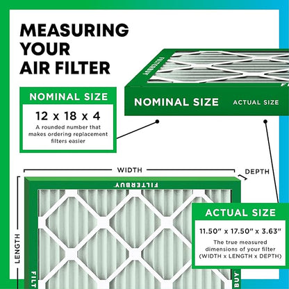 Filterbuy 12x18x4 Air Filter MERV 8 Essential Dust & Allergy Defense (12-Pack), Electrostatic Pleated HVAC AC Furnace Filters Replacement, Made in USA (Actual Size: 11.50 x 17.50 x 3.63)