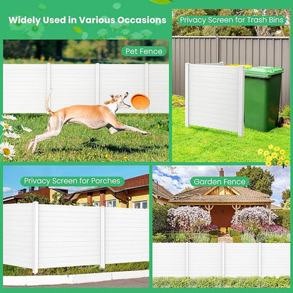 Giantex Outdoor Privacy Screen 4 Panels, 48''W x 48''H Decorative Air Conditioner Fence Trash Can Enclosure with 3 Stakes, Easy Assembly, PVC Vinyl Picket Fences for Garden Patio Lawn, White