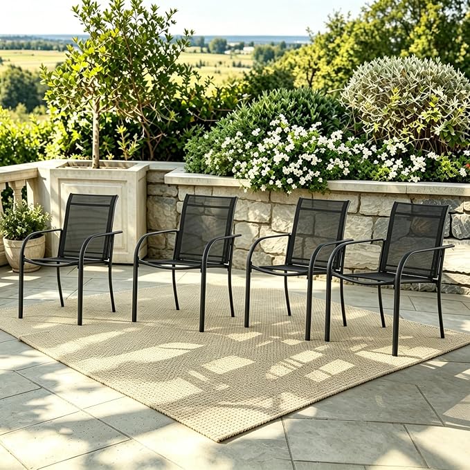 Stackable Patio Chairs Set of 4, Outdoor Dining Chairs by Puntogen