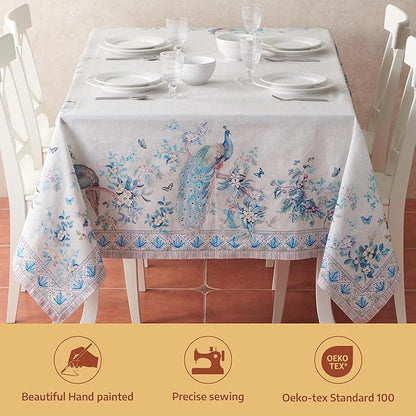 Maison d' Hermine Premium Table Cloth Rectangle Table 100% Combed Cotton 120 x 70 Inches Tablecloth Reusable Decorative for Dining Room, Farmhouse, Party, Festive & Wedding - Peacock Utopia - Orginal