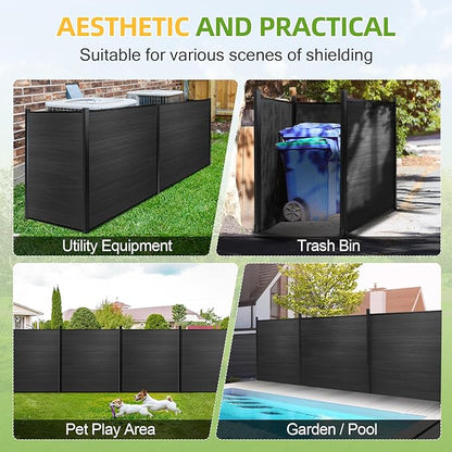 Mondaria Fence Privacy Screen with 8ft In-ground Posts, 6ft(H) x18ft(W) Wood Plastic Composite Fence Panels Weather-Resistant Outdoor Fence for Backyard/Garden (Black, 4 Posts)