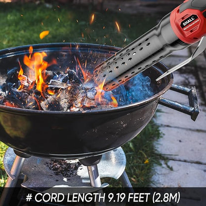 SHALL Electric Charcoal Starter Fire Lighter with Air Blower, 60S Rises to 1292℉ Chemical Free Heated for BBQ Smoker, Grill Starter, Wood Burning Fireplaces & Fire Pits | 9.19ft Cable
