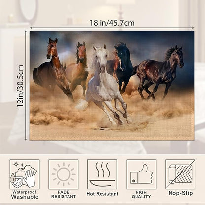 Placemats,Running Herd Horse Placemats 12x18 Inch Waterproof Non-Slip Washable Table Mats for Kitchen Dining Party Table Decor,Set of 6