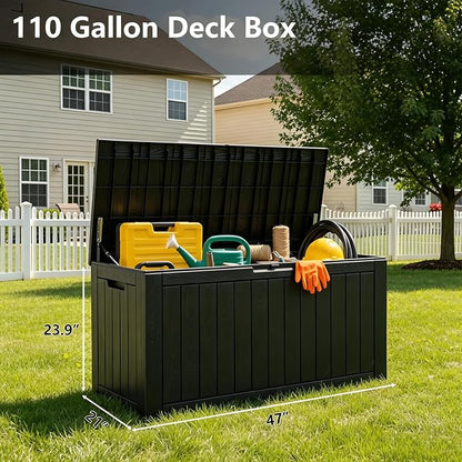 110 Gallon Waterproof Large Resin Deck Box, Lockable Large Outdoor Storage Box - Image 2