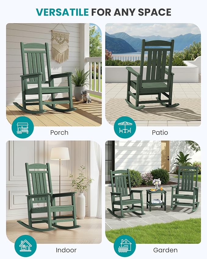 SERWALL Outdoor Rocking Chair Set of 4, Patio Rocking Chair, Porch Rocker - Image 8