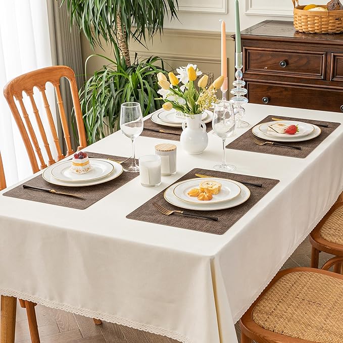 Romanstile Vinyl Placemats Set of 6-12 X 17 Inch - Heat Resistant Place Mats 100% Waterproof Oilproof Wipeable Reversible Faux Leather Table Mats for Kitchen, Dining, Party, Outdoor, Brown