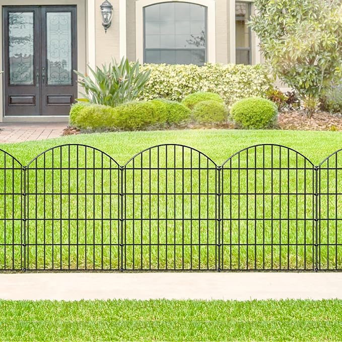 Metal Garden Fence 36in (H) x 11.7ft (L), 5 Panels +6 Stakes Dog Fence Border Fence Animal Barrier, No Dig Garden Fencing for Yard Flower Bed Lawn Patio Outdoor,CTW3605 Black