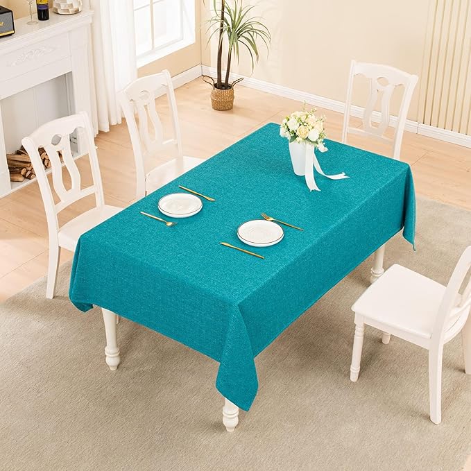 BALCONY & FALCON Small Square Tablecloth Washable Wrinkle Resistant and Water Proof Table Cloth Linen Fabric Tablecloths for Bedside End Table Bedroom Nightstand (Lake Blue, 23.6x23.6)