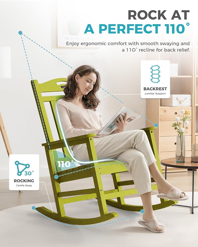 Oversized Outdoor Rocking Chairs Set of 4, 380lbs Heavy-Duty Large Patio Rocker - Image 5