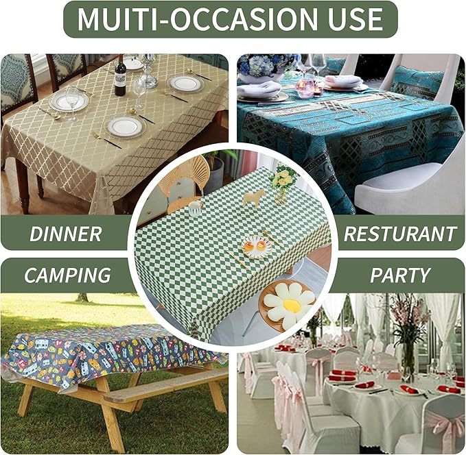 Rectangle Table Cloth,100% Waterproof Tablecloth Oil Proof Spill Proof Vinyl Table Cloth, Wipe Clean Plastic Table Cover for Dining, Camping, Indoor and Outdoor 54" x 78",Green Checkered