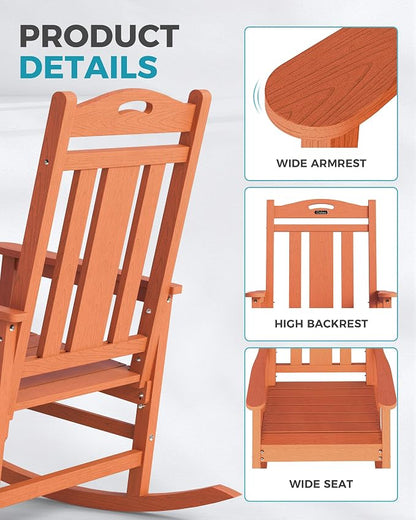 Oversized Outdoor Rocking Chairs Set of 3, 380lbs Heavy-Duty Large Patio Rocker - Image 6