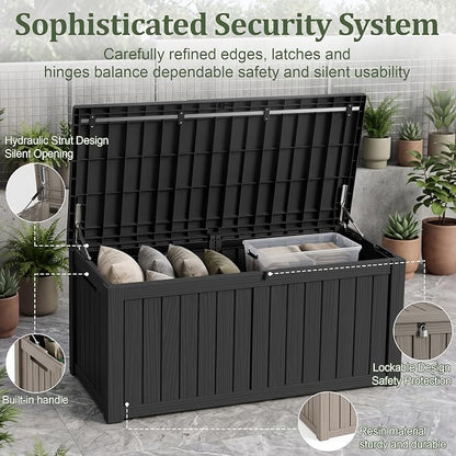 180 Gallon Resin Deck Box, Waterproof Lockable Outdoor Storage Box Container - Image 3