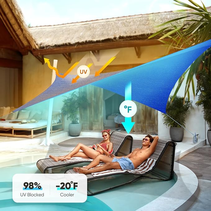 Quictent Sun Shade Sail for Patio w/Hardware Kit 185GSM 20x20ft Blue | Square - Image 4