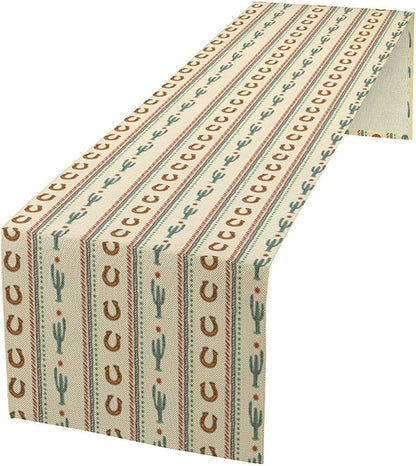 Western Table Runner,Vintage Farmhouse Country Cowboy Horseshoe Cactus Print Table Runner for Kitchen Dining Table Holiday Home Party Decor 13x60in