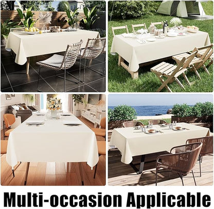 Smiry Rectangle Table Cloth 60x140 Inch, Waterproof Wipeable Vinyl Tablecloths Protector, Oil Spill Proof Plastic Table Cover for Dining, Picnic, Camping, Outdoor, Beige