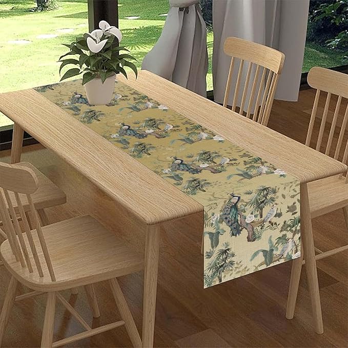 Asian Table Runner,Ruatic Traditionla Chinese Style Penoy Floral Branch Table Center Decor for Home Kitchen Dining Patio Party Indoor Table Decorations, 13"x72"