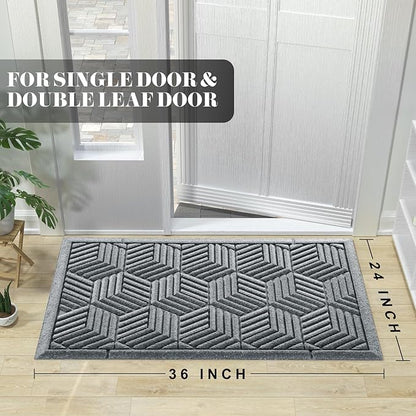 Yimobra Large Door Mat 36x24, All-Season Waterproof Outdoor Mats for Front Door Entrance with Drainage Holes, Heavy Duty Non-Slip Doormat for Garage Patio Entryway Indoor, Black Gray