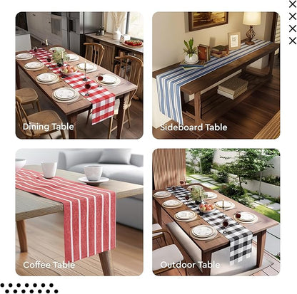 Encasa XO Cotton Dining Table Runner | Buffalo Red Checks | Size 13x120 in - Machine Washable & Durable