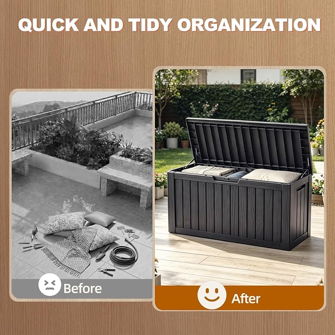 EFU Outdoor Storage Box 120 Gallon Deck Box, Waterproof Resin, Storage Box - Image 4