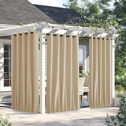 NICETOWN Outdoor Curtains for Patio Waterproof W66xL90 Biscotti Beige | by NICETOWN