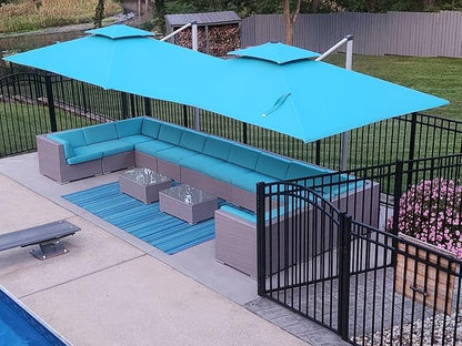 PURPLE LEAF Patio Cantilever Umbrella 9' X 12' Large, Turquoise Blue | 35MPH - Image 2
