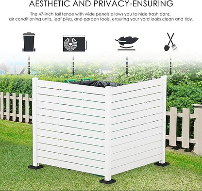 Kozyard 50" W x 48" H Outdoor Privacy Screens Aluminum Post, Air Conditioner Fence Panels, Pool Equipment Enclosure, Trash Can Screens Fence Kit for Outside Backyard Patio (White/2 Panels)
