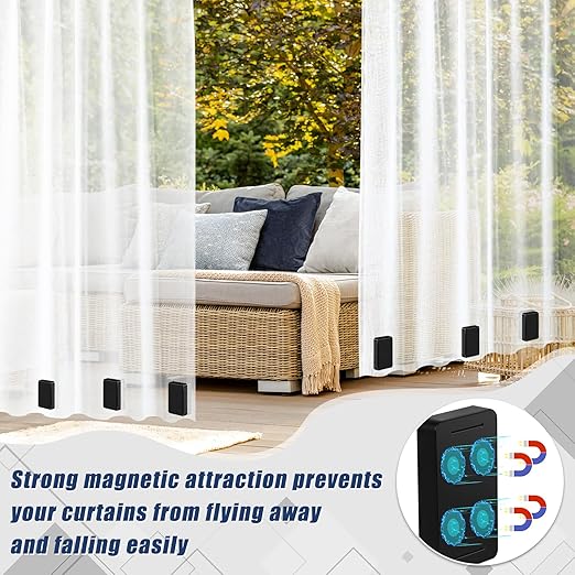 16 Pcs Outdoor Curtain Weights, 8 Pairs Upgrade to Heavier Magnetic Drapery Weights, Plastic Wrapped Waterproof Curtain Magnets for Home Decor, Outside Curtain, Tablecloth, Patio, Shower Curtains