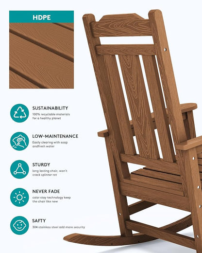 SERWALL Oversized Outdoor Rocking Chair, Patio HDPE Rocking Chair, All Weather - Image 6