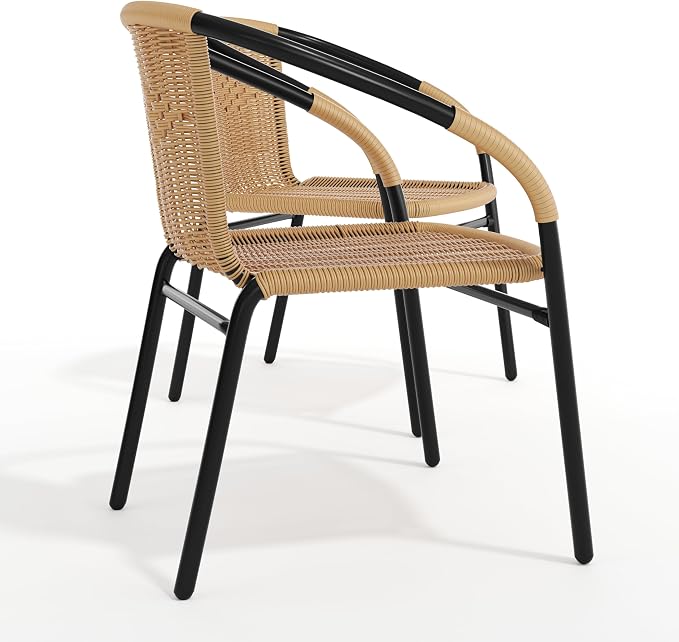 Flash Furniture Lila 2 Pack Beige Rattan Indoor-Outdoor Restaurant Stack Chair - Image 11