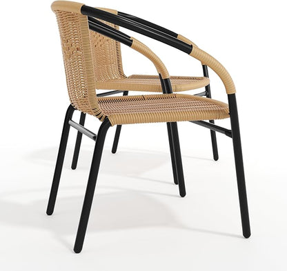 Flash Furniture Lila 2 Pack Beige Rattan Indoor-Outdoor Restaurant Stack Chair - Image 11
