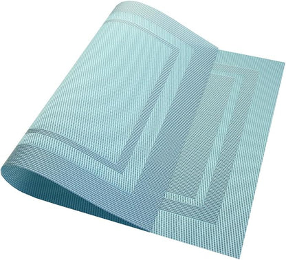 PIGCHCY Heat Insulation Non Slip Plastic Placemats,Washable Easy to Clean Woven Vinyl Kitchen Stain Resistant Placemats for Dining Table Set of 4(Sky Blue)